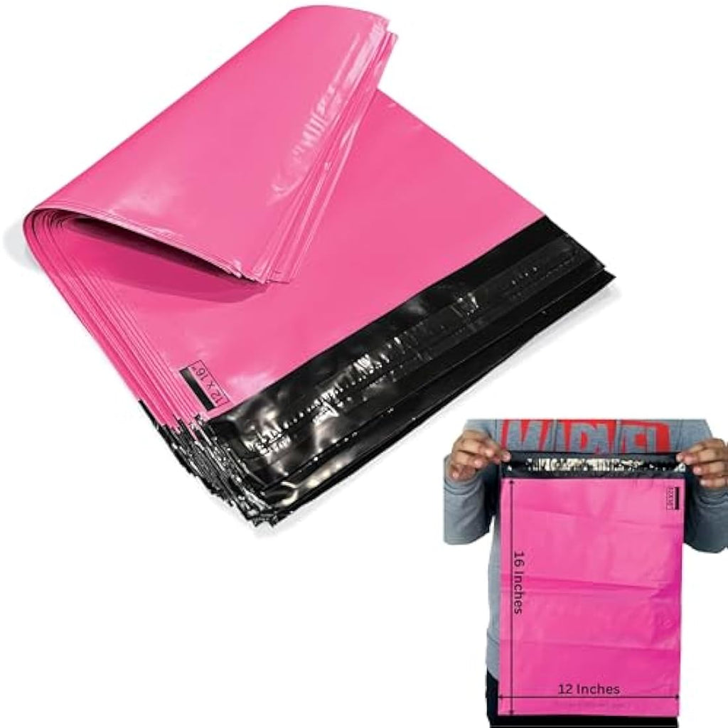 JeeJaan Pink Poly Mailers | 12x16 in Waterproof Shipping Bags (50 Pcs)