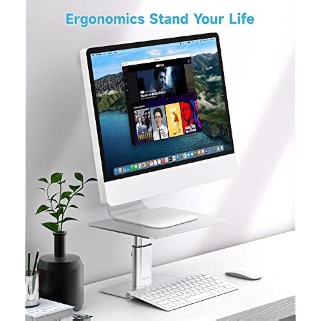 BoYata Monitor Stand Riser – Adjustable Metal Desktop Organizer, Silver