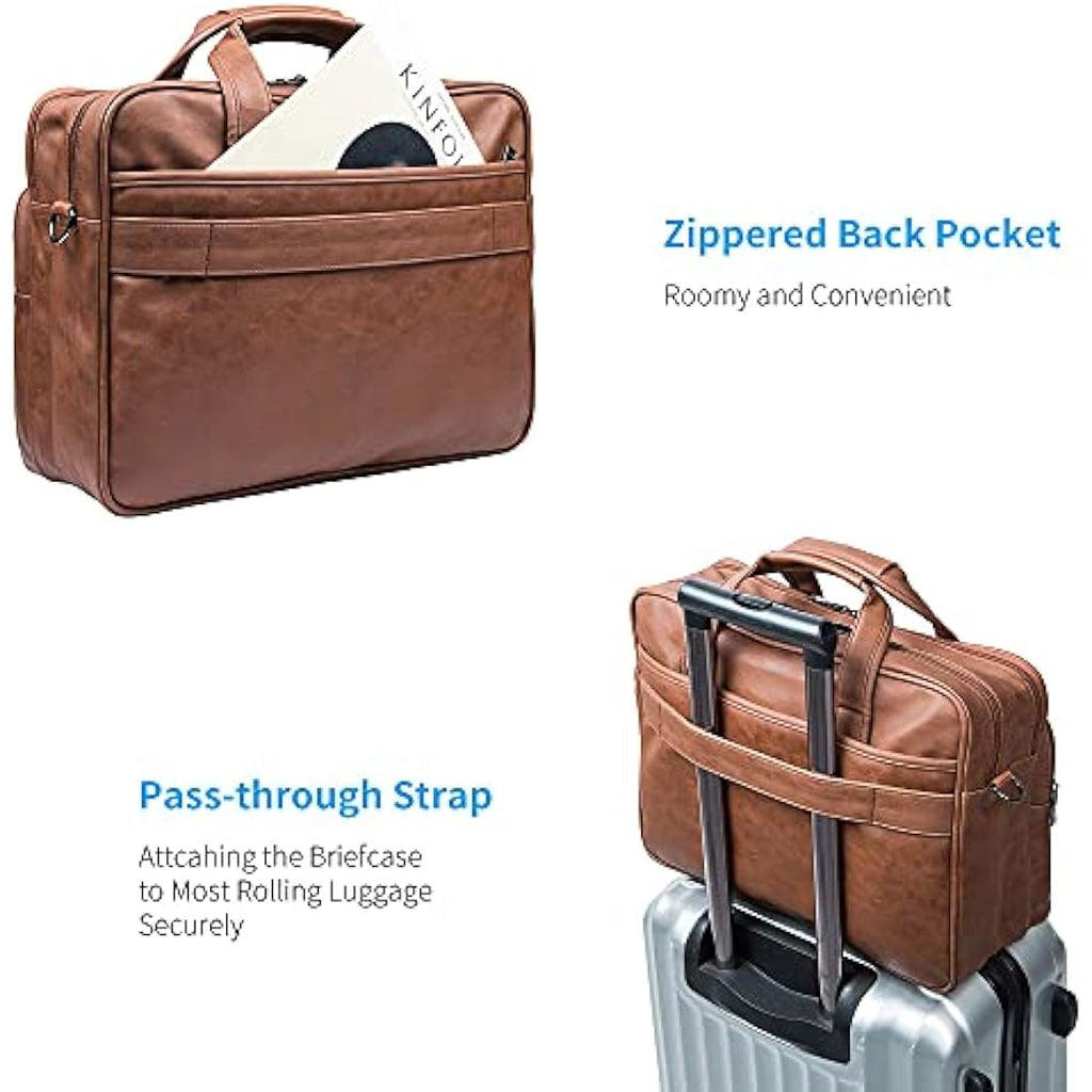 Seyfocnia Brown Leather Laptop Bag | 15.6 Inch Business Messenger Briefcase