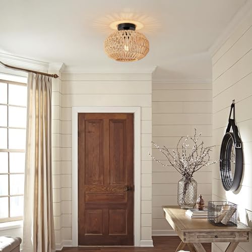 FORCOSO Rattan Ceiling Light – Boho Handwoven E27 Vintage Chandelier
