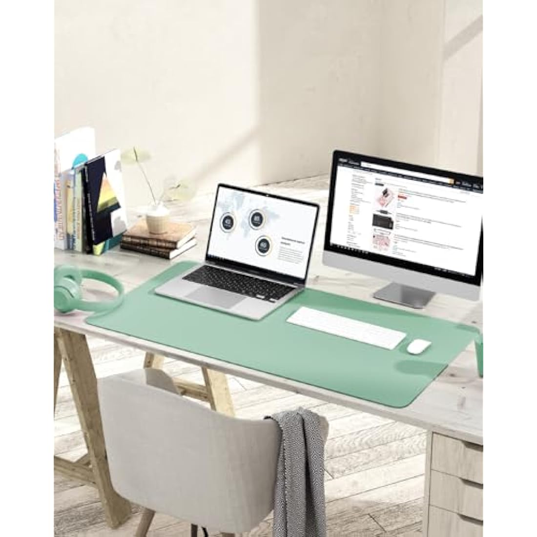 YSAGi Leather Desk Pad – Non-Slip Waterproof Writing Mat, Light Green