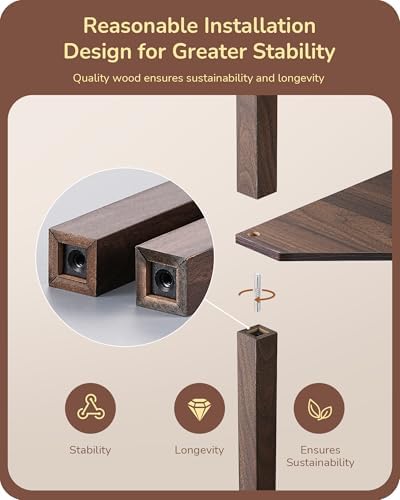 EDISHINE LED Floor Lamp with 4-Tier Shelves | Dimmable Walnut Wood Lamp