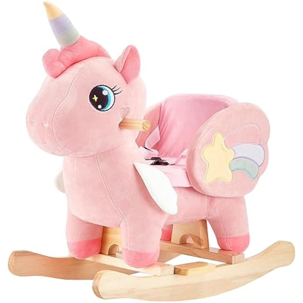 FUNLIO Pink Unicorn Baby Rocking Horse - Wooden Ride-on for Toddlers