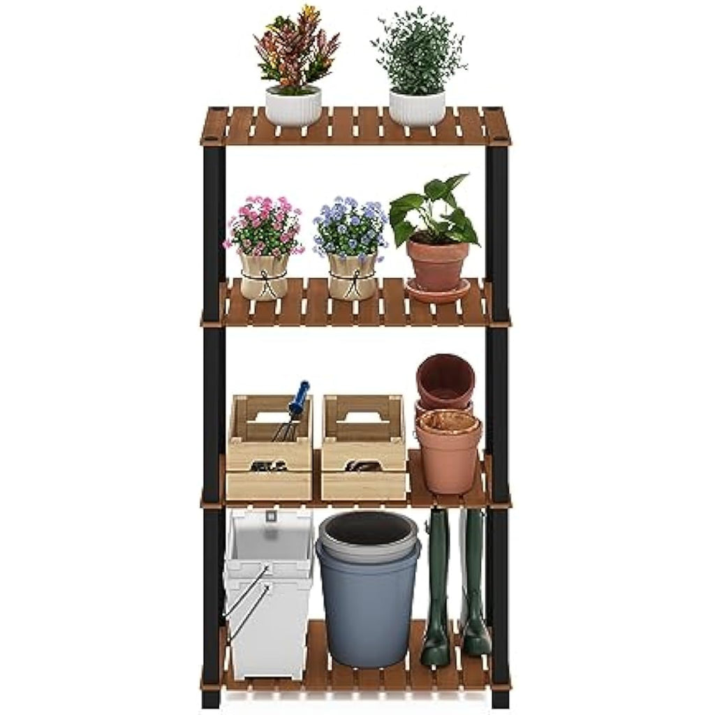 Furinno Pangkor 4-Tier Wood Plant Stand – Indoor Outdoor Display Shelf