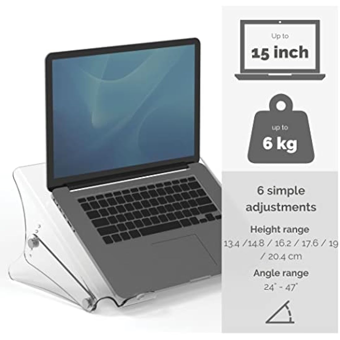 Fellowes Clarity Adjustable Laptop Stand – Clear Acrylic Riser for 15"