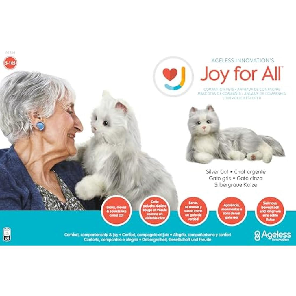 Joy For All Interactive Companion Cat – Realistic Silver & White Robotic Pet