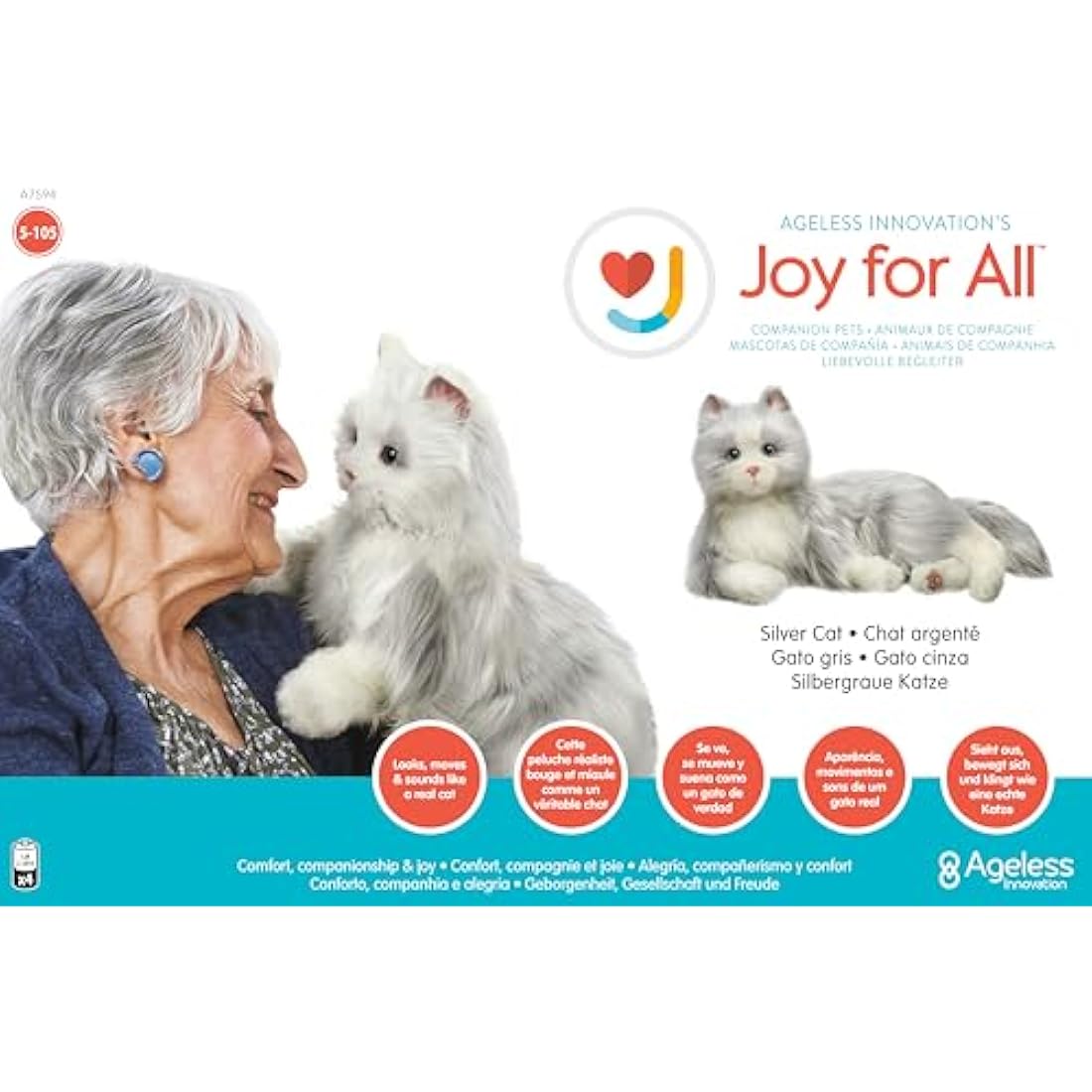 Joy For All Interactive Companion Cat – Realistic Silver & White Robotic Pet