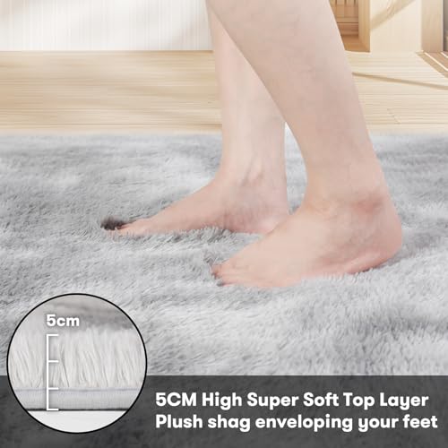 JOJOSEE Grey Area Rug – 160x230cm Soft Fluffy Shaggy Anti-Slip Living Room Mat