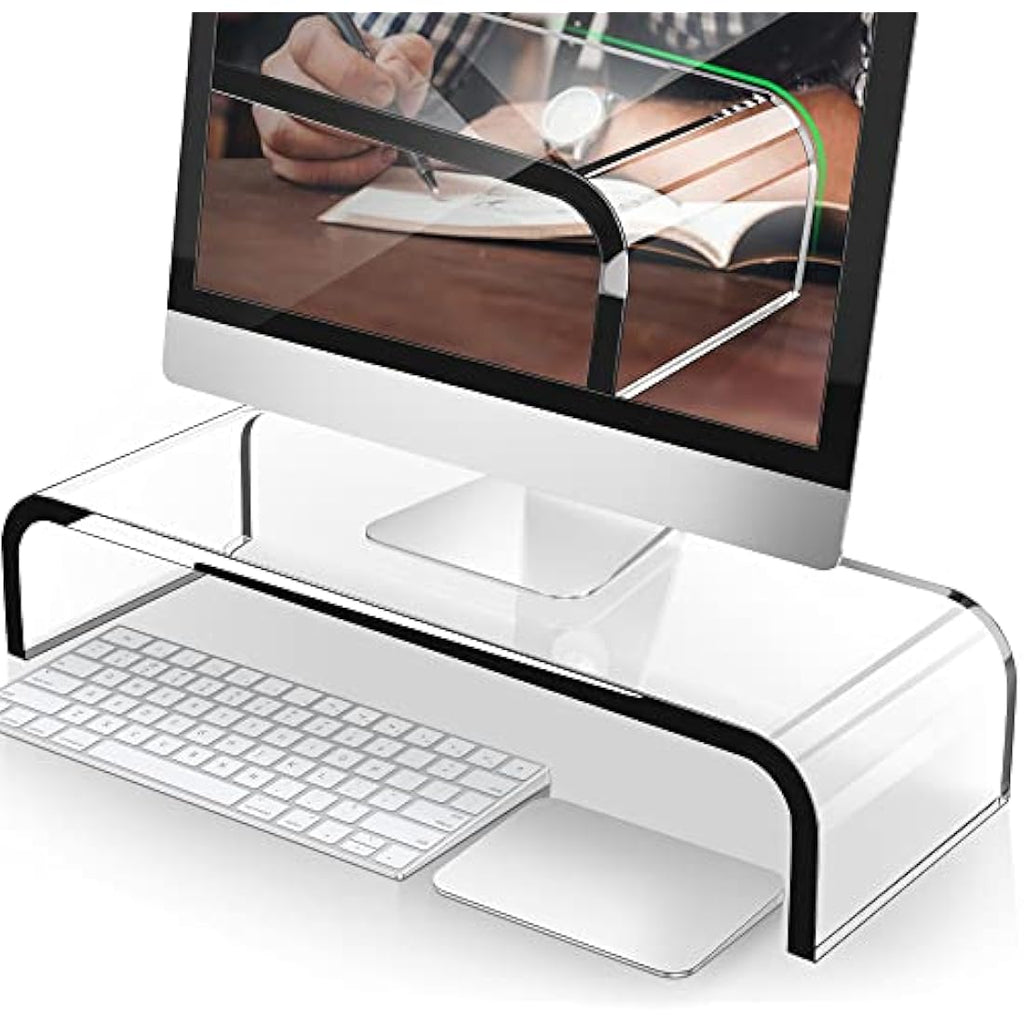 AboveTEK 20" Acrylic Monitor Stand | Large Crystal Clear Desk Riser