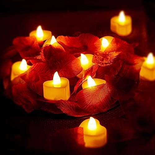 Heart LED Tealight Candles & 200 Silk Rose Petals Set