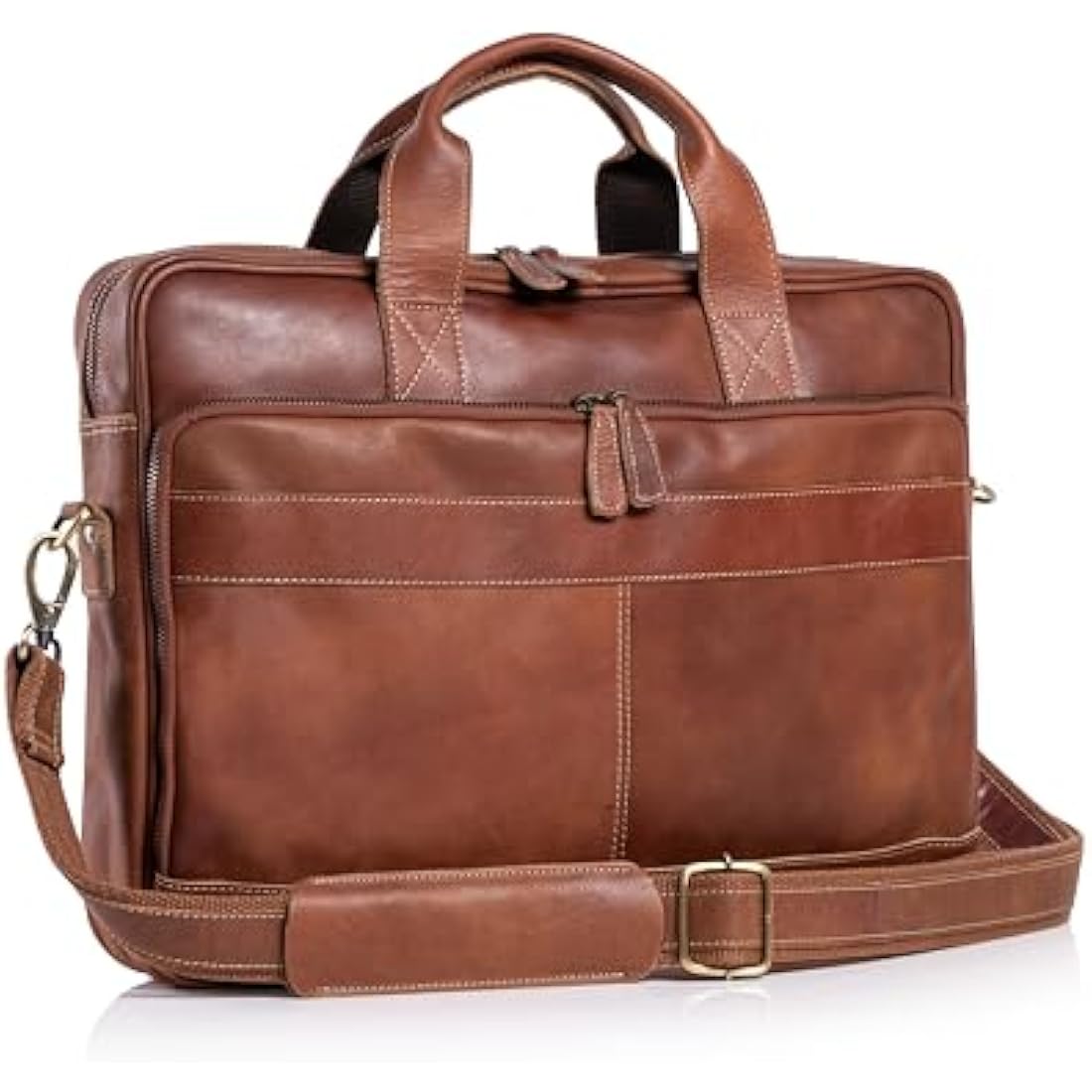 KomalC 16 Inch Buffalo Leather Laptop Messenger Bag – Office Briefcase
