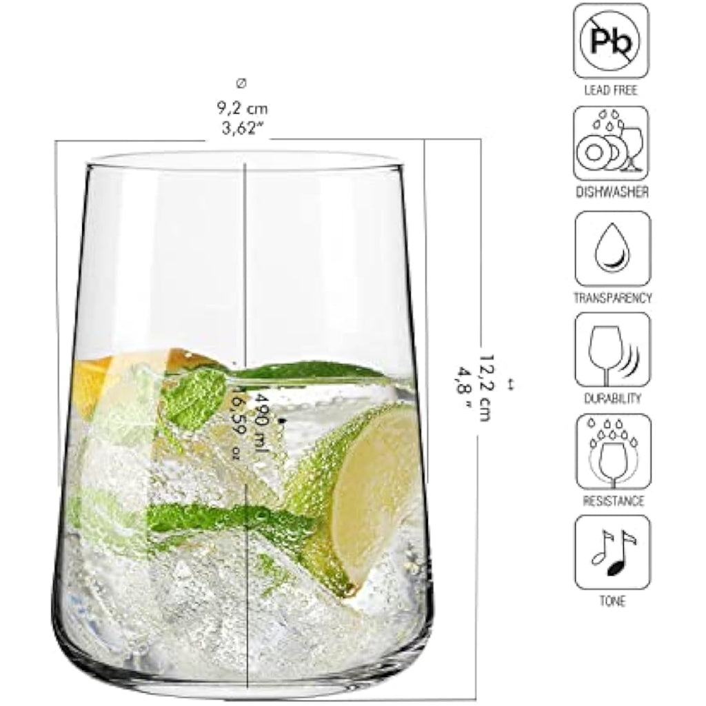 Krosno Infinity Water Glasses | 490ml Lead-Free Crystal Tumblers | Set of 6