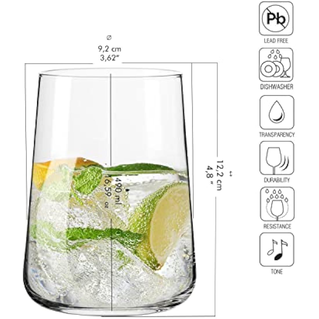 Krosno Infinity Water Glasses | 490ml Lead-Free Crystal Tumblers | Set of 6