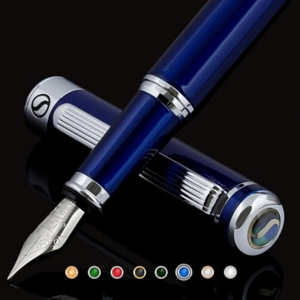 Scriveiner Blue Lacquer Fountain Pen – Fine Schmidt Nib, Chrome Finish