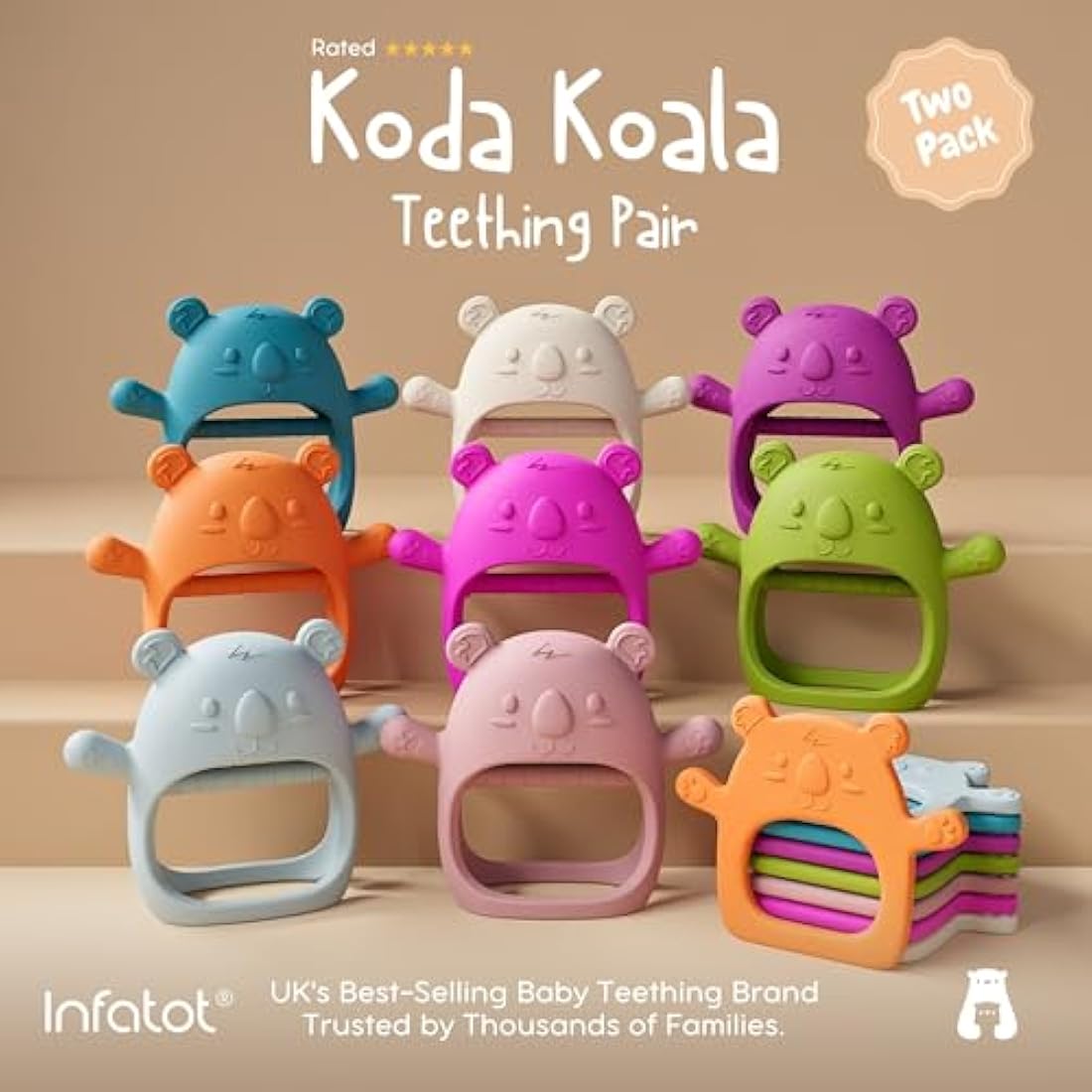 Infatot Koda Koala Teething Mitten 2-Pack | Food-Grade Silicone Teether