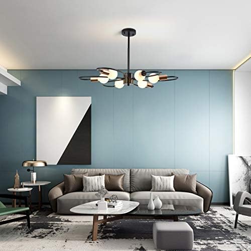 Qcyuui 6-Light Sputnik Chandelier | Black and Gold Industrial Pendant Light
