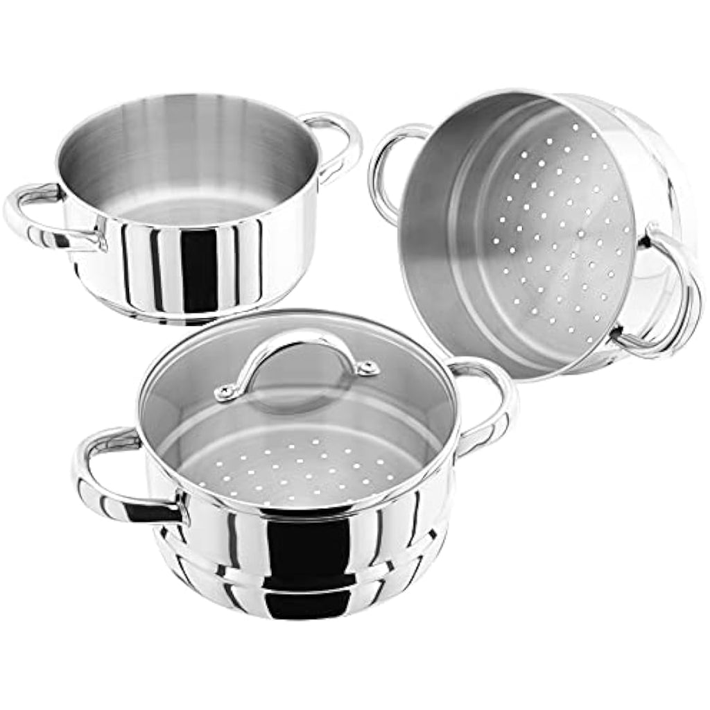 Judge 3 Tier Stainless Steel Steamer Set | 18cm Induction Casserole Pan