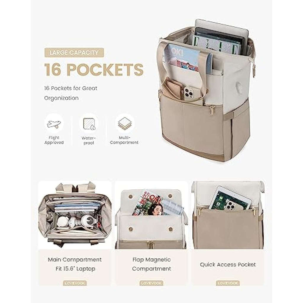 LOVEVOOK 17.3 inch Laptop Backpack – Waterproof Travel Bag, Beige-Khaki