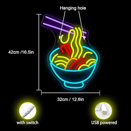 ineonlife Ramen Neon Sign – Blue LED Noodle Light for Restaurant Decor