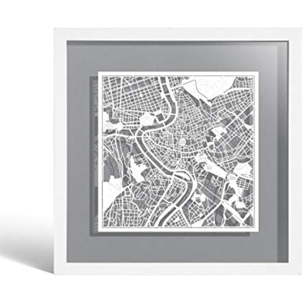 Rome Paper Cut Map Framed Wall Art – O3 Design Studio 9x9 White