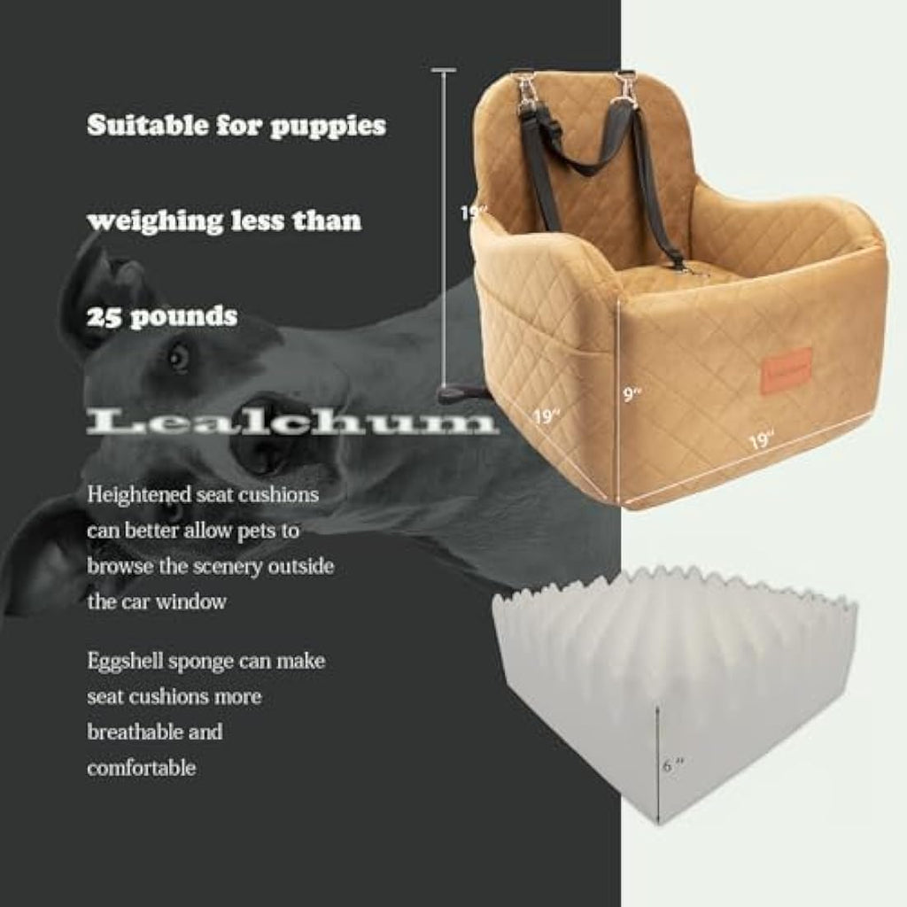 Lealchum Dog Booster Car Seat - Washable Memory Foam Pet Bed, Coffee