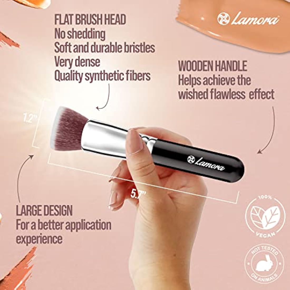 Lamora Flat Top Kabuki Foundation Brush – Synthetic Bristles for Liquid