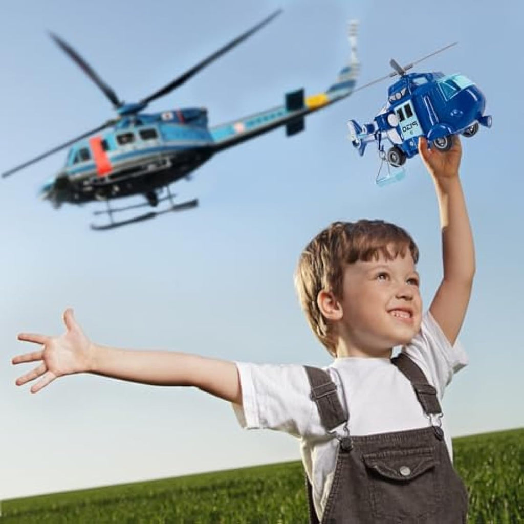HERSITY Police Rescue Helicopter Toy with Lights and Sound – Blue