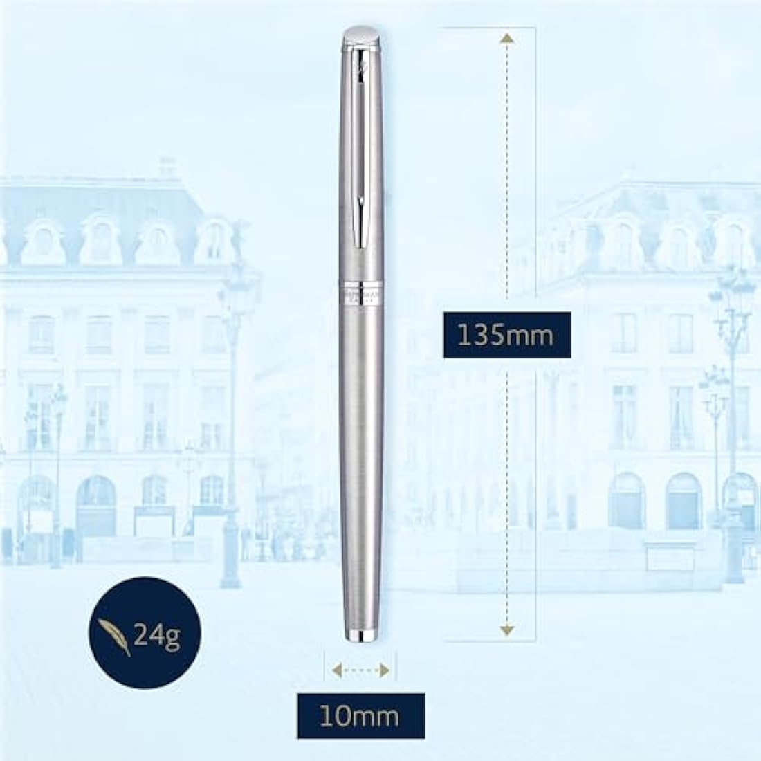 Waterman Hémisphère Fountain Pen – Stainless Steel Medium Nib, Blue Ink