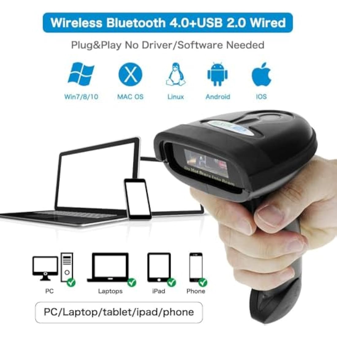 NETUM NT-1228BC Bluetooth CCD Barcode Scanner | Wireless 1D Imager