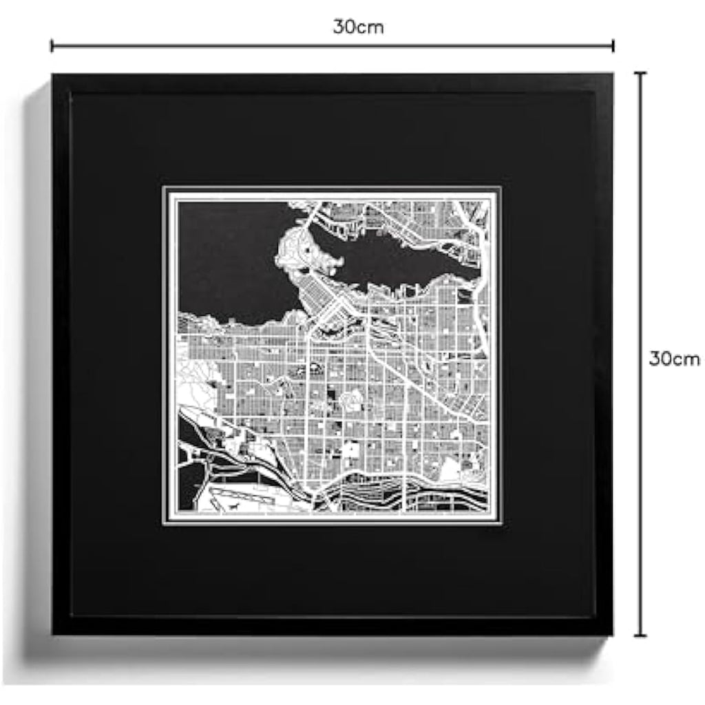 Vancouver Paper Cut Map - 30x30 cm White Laser Cut Wall Art