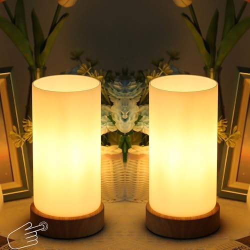Jolof Store Touch Control Bedside Lamp – Dimmable Wood Base LED, 2 Pack