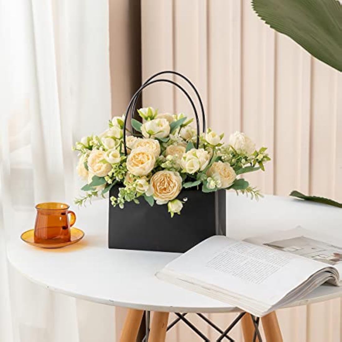 JUSTOYOU Artificial Silk Peony Bouquets - 4 Bunches, 20 Heads (Champagne)