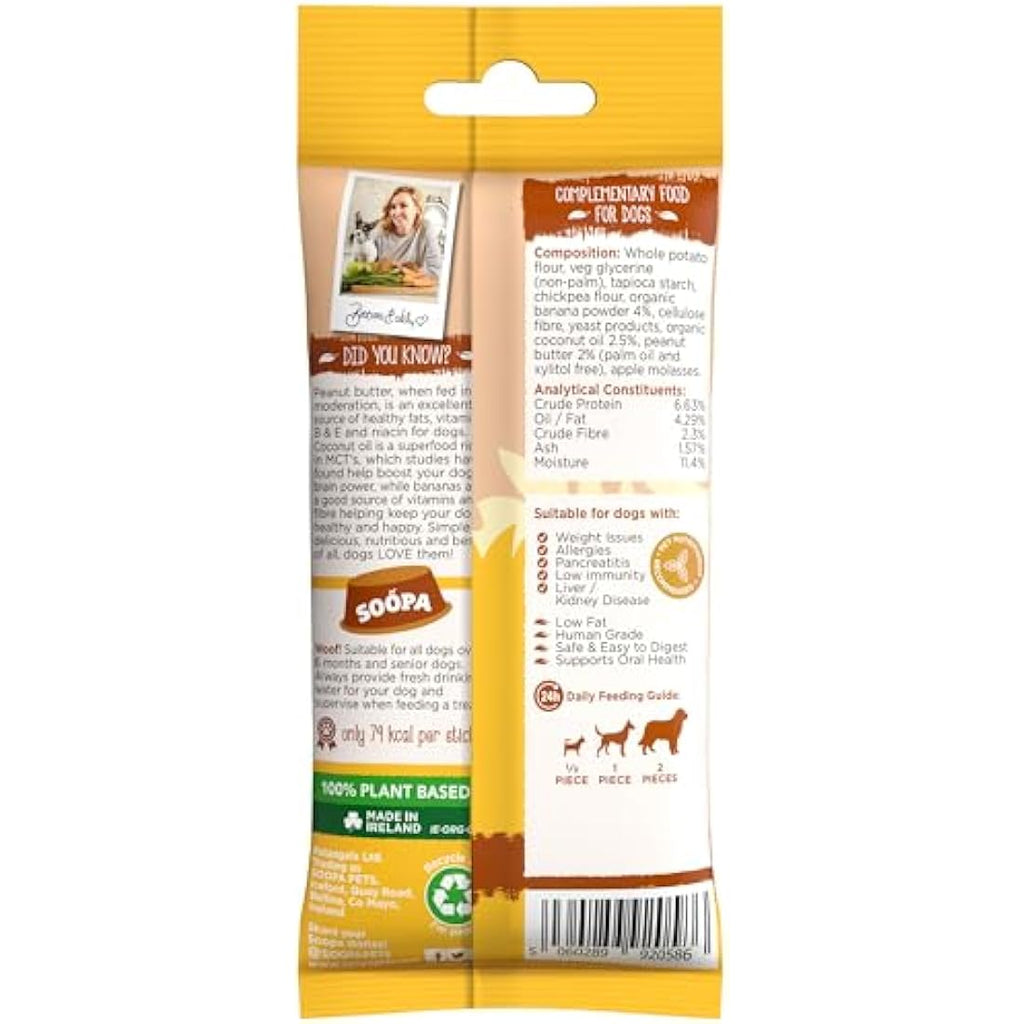Soopa Grain Free Dental Dog Treats – Banana & Peanut Butter, 4 Sticks