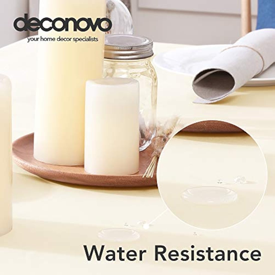 Deconovo Beige Oxford Tablecloth – Waterproof Rectangle Dining Cover