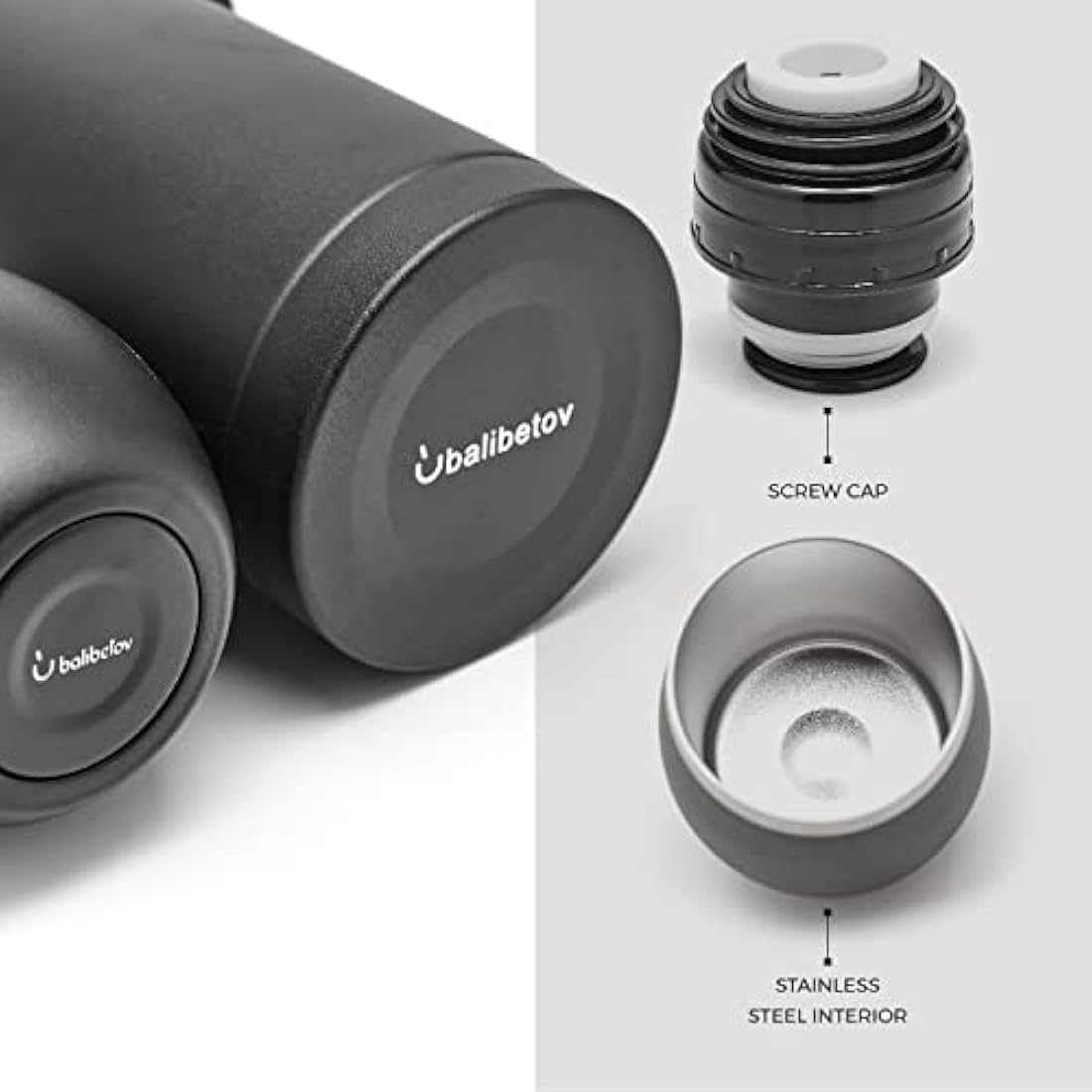 Balibetov Yerba Mate Set – Stainless Steel Gourd, Flask and Bombilla (Black)