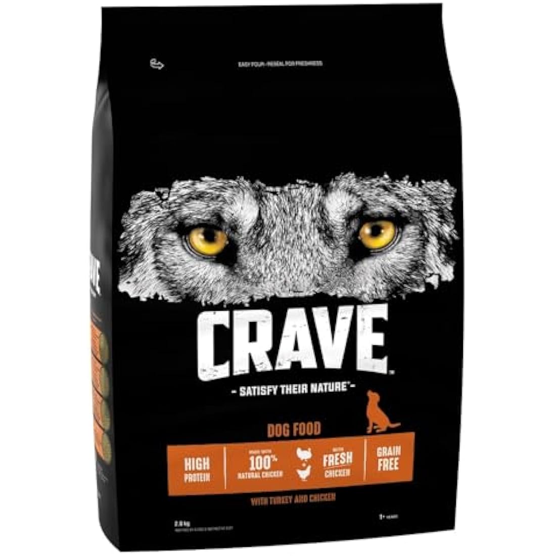 Crave Grain-Free High Protein Adult Dry Dog Food, Turkey & Chicken - 3 x 2.8kg
