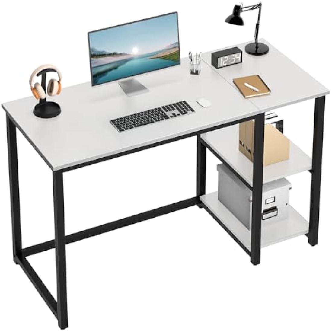 WOHOMO 120cm Computer Desk with 2-Tier Storage Shelves - White