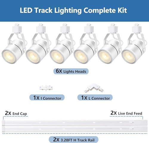 Bravsekai LED Track Lighting Kit | 6-Light H-Type 20W 3000K Warm White