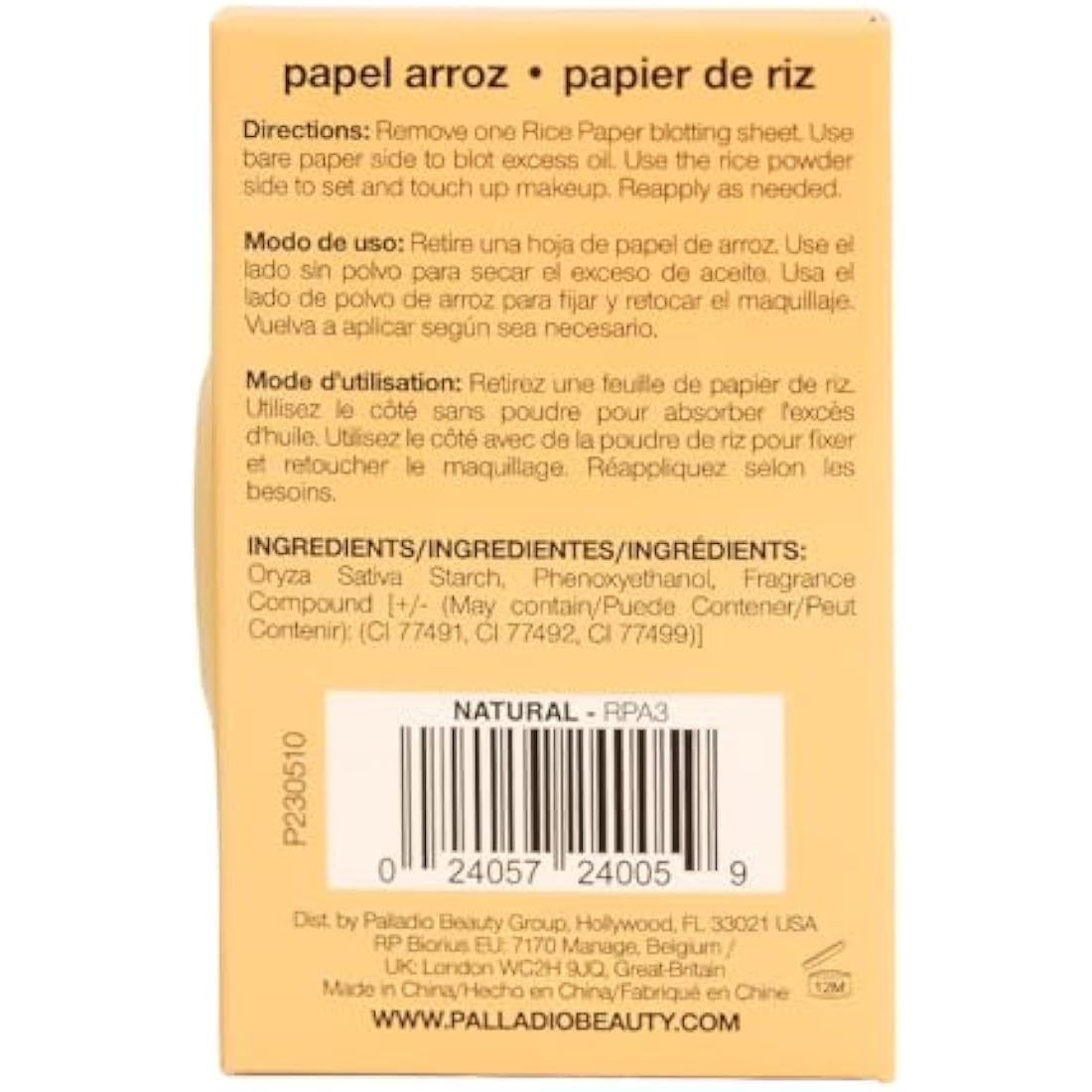 Palladio Rice Paper Blotting Sheets - Oil Absorbing Face Tissues, 6 Pack