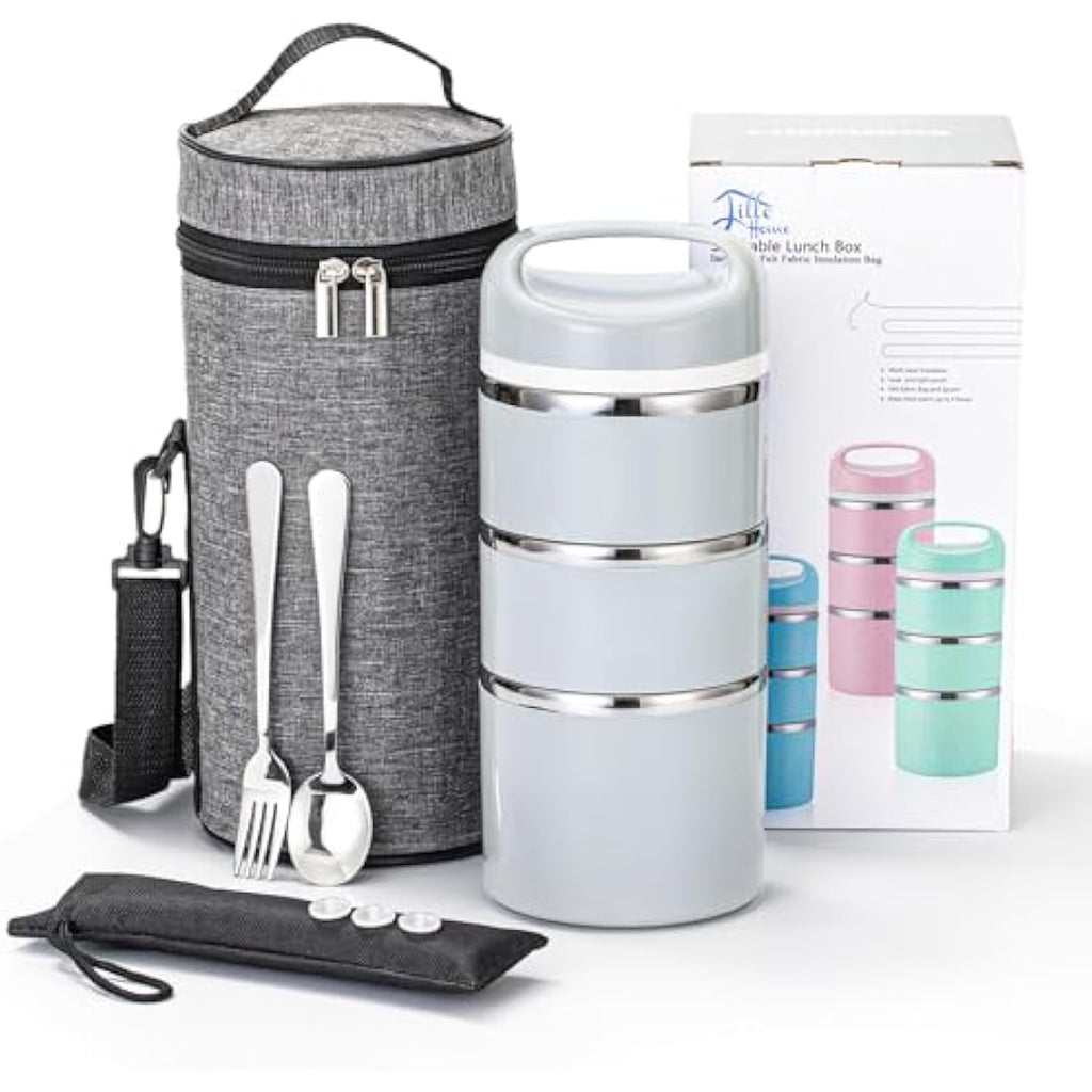 Lille Home 3-Tier Stainless Steel Thermal Bento Lunch Box with Bag – 1380ml