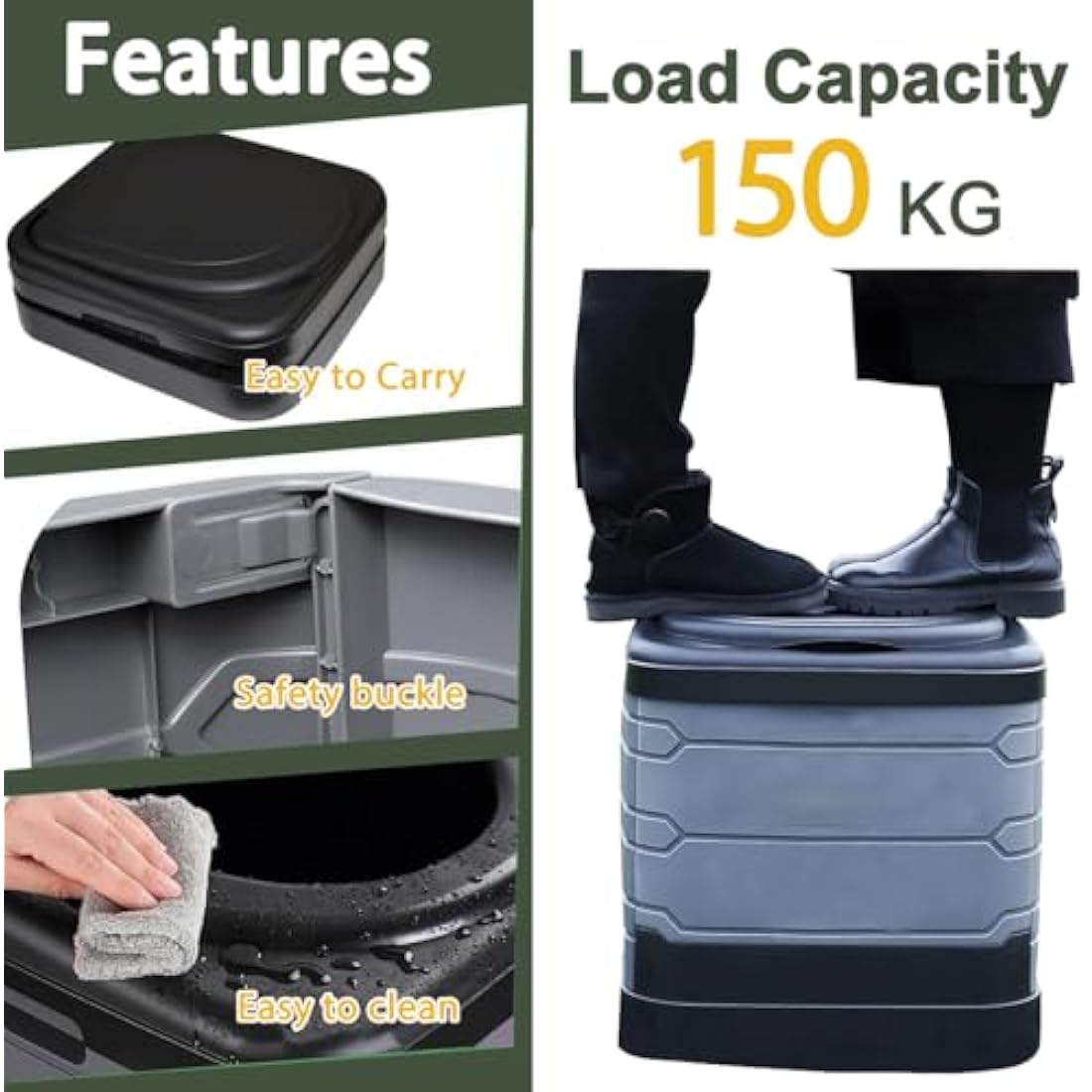 Congumi XXL Portable Camping Toilet – 16.9" Tall Folding Travel Toilet