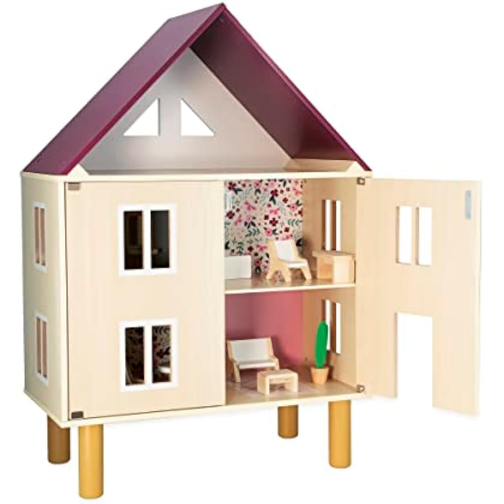 Janod Twist Wooden Dollhouse – FSC Wood Toy with 11 Accessories