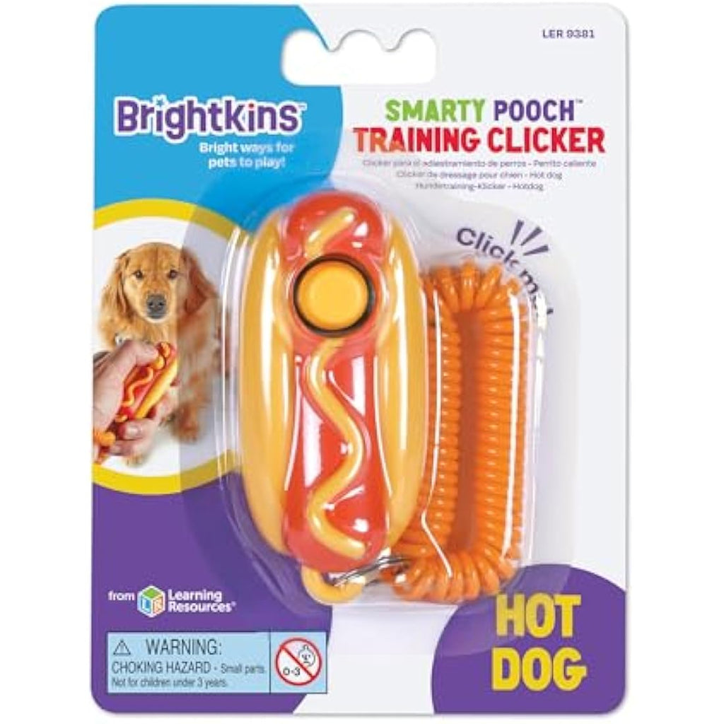 Brightkins Smarty Pooch Dog Training Clicker – Hot Dog with Wrist Strap