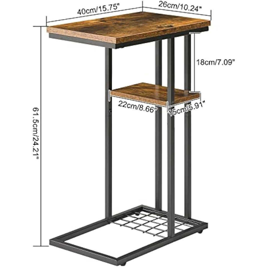 Jolof Store C-Shaped End Table Set of 2 | Industrial Side Table, Rustic Brown