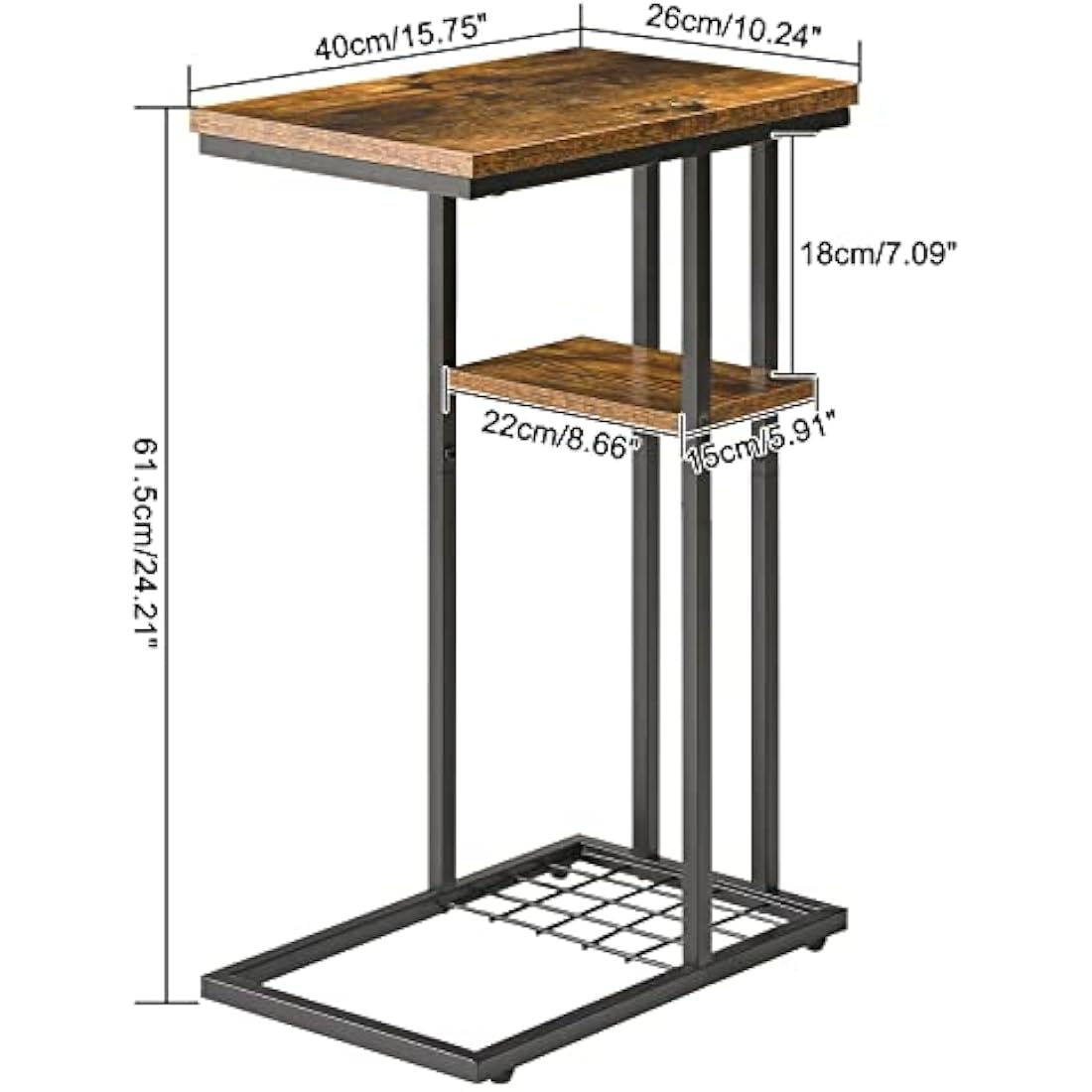 Jolof Store C-Shaped End Table Set of 2 | Industrial Side Table, Rustic Brown
