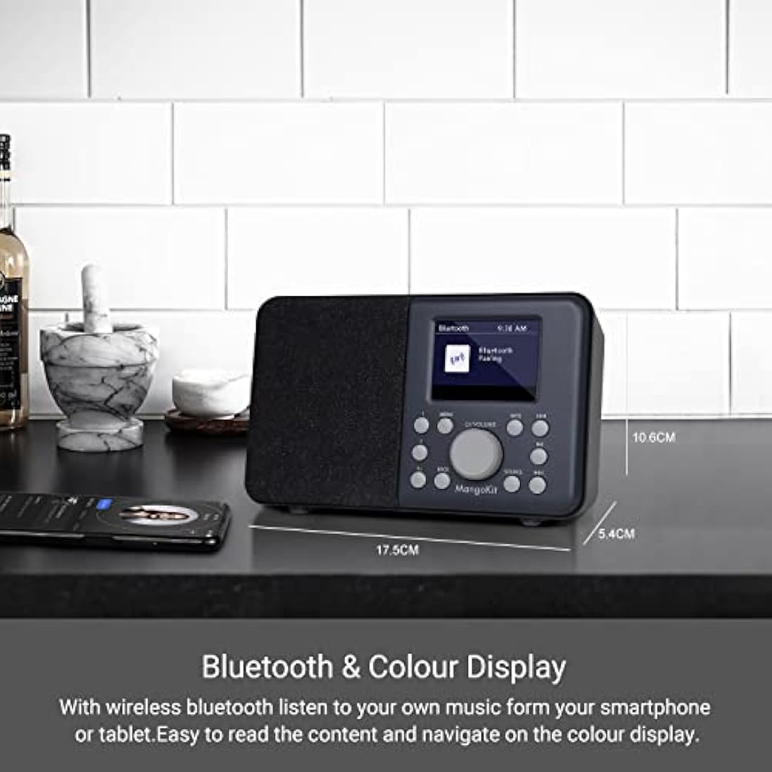 MangoKit MD3 Portable DAB/DAB+ Digital Radio with Bluetooth – Dark Grey