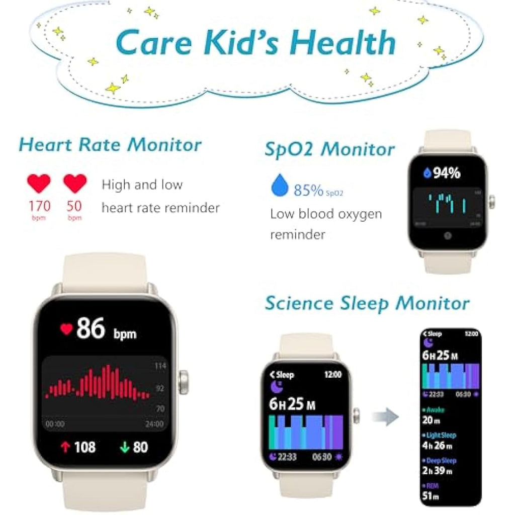 KALINCO Kids Smart Watch | IP68 Waterproof Fitness Tracker with 100 Sports