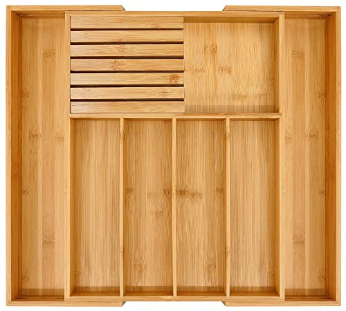 VaeFae Bamboo Expandable Cutlery Organiser | Wooden Utensil Tray
