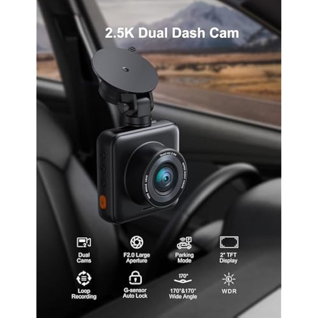 iZEEKER 2.5K Dual Dash Cam | 1440P Front and Rear Car Camera with SD Card