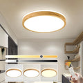 YYUTLUO Wooden LED Ceiling Light – 30W Dimmable Round Flush Mount Lamp